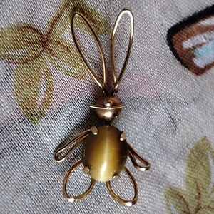 Krementz Easter Bunny Peter Rabbit MCM Mid-Century Modern Brooch Tigers Eye EUC